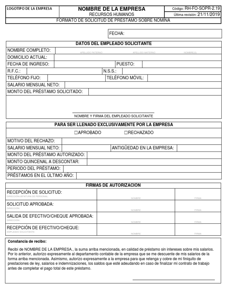 Formato - Solicitud de Préstamo | Economias | Business
