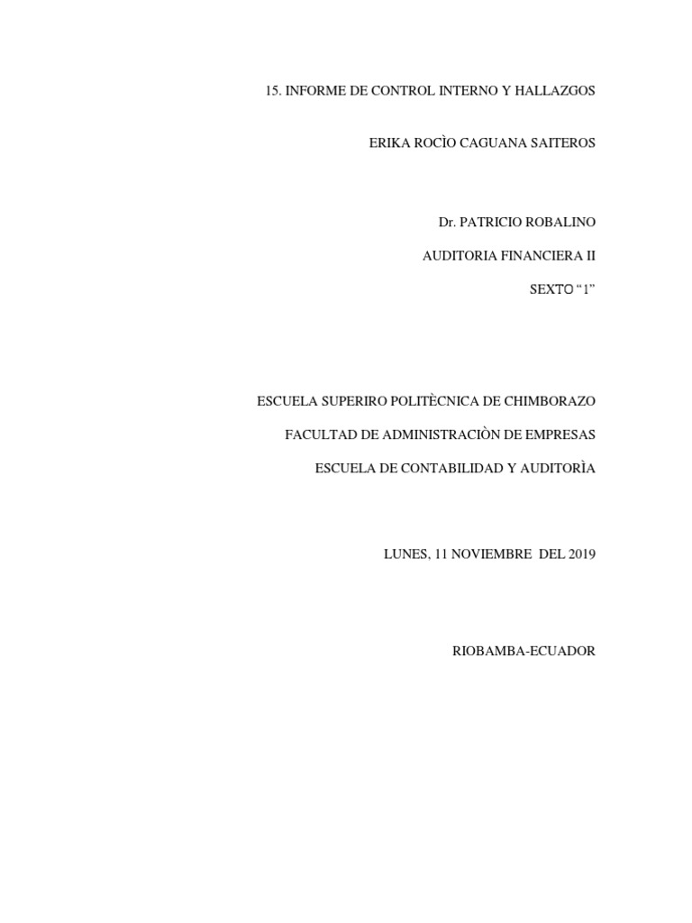 Informe de Control Interno y Hallazgos | PDF | Auditoría | Contralor