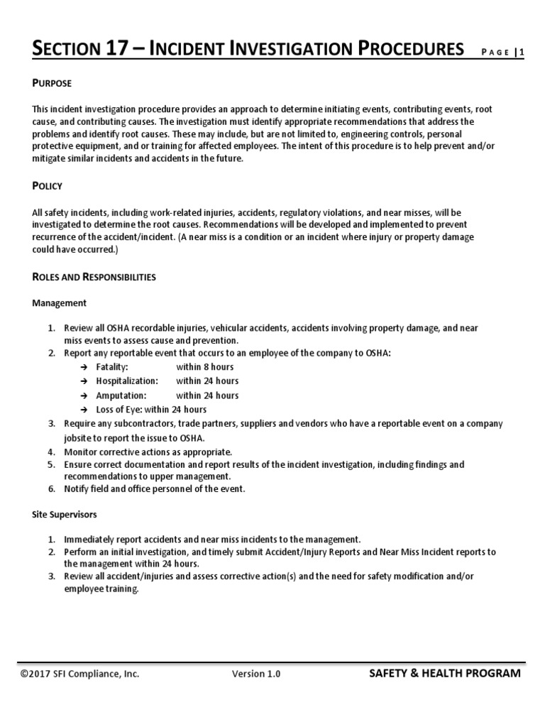 17-Incident Investigation Procedures v1 | PDF | Occupational Safety And ...