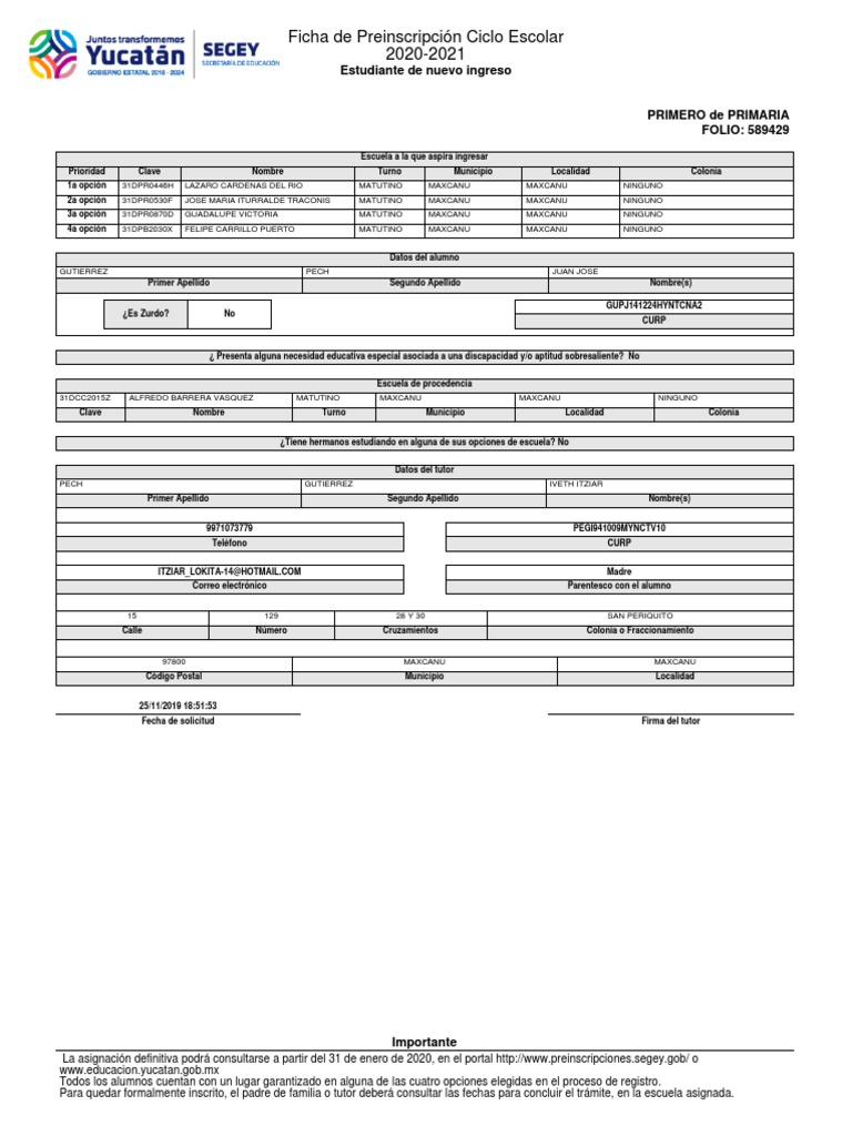 Ficha de Preinscripcion