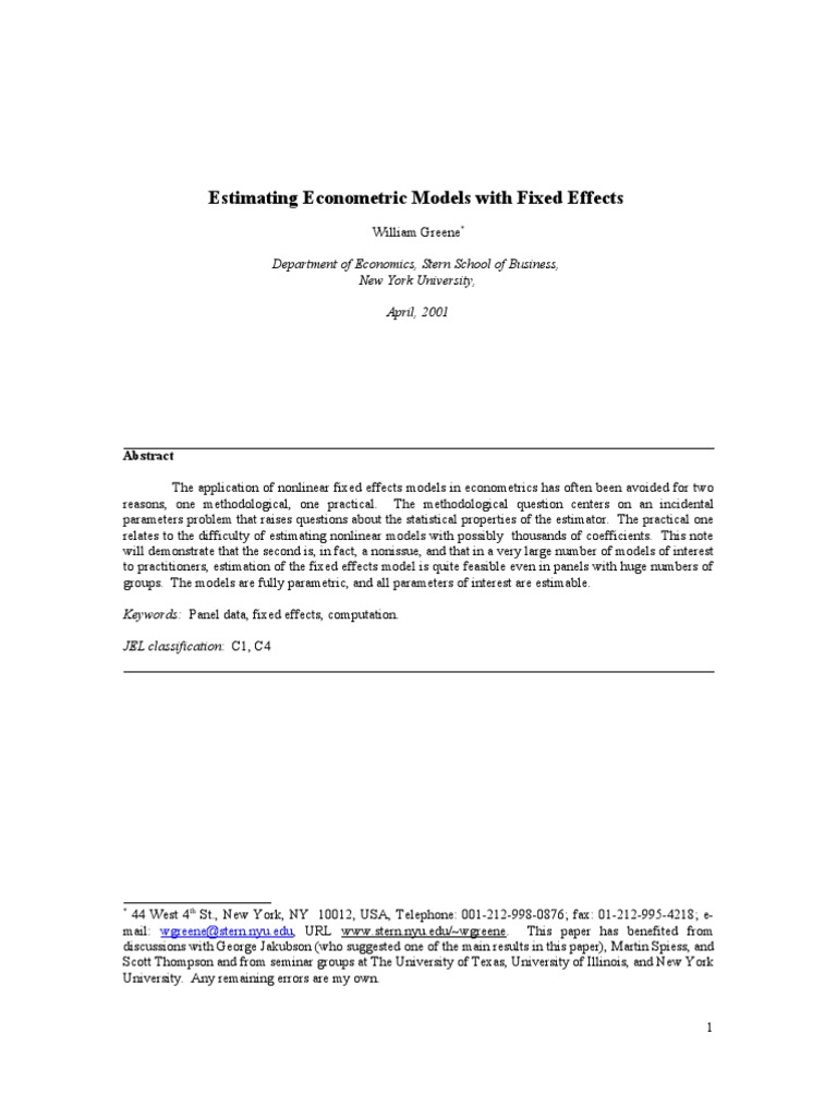 Estimating Econometric Models With Fixed Effects PDF Vector Autoregression Econometrics