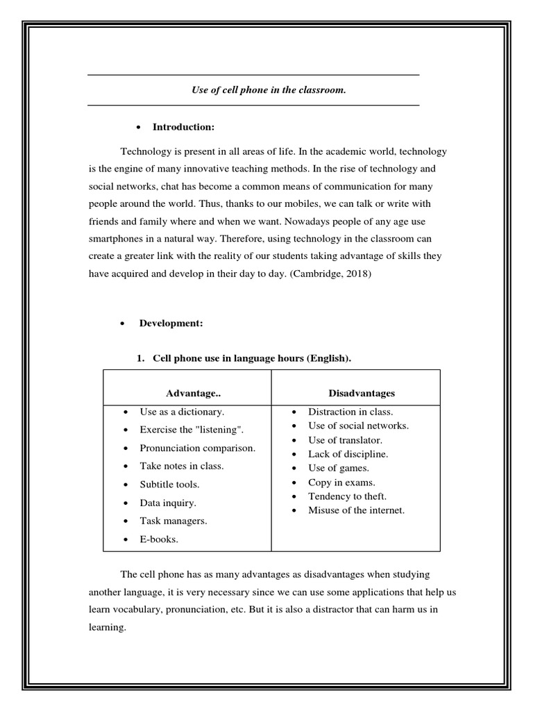 Classroom Cell Phone Use Pros & Cons | PDF | Mobile Phones | Communication