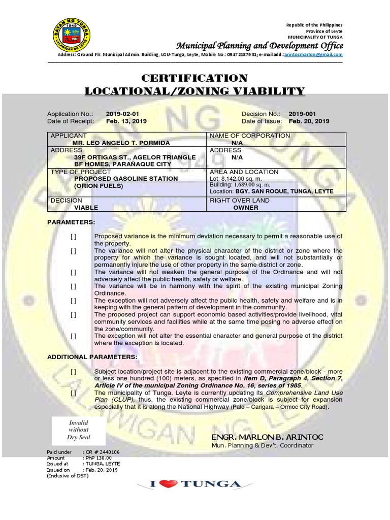 Certificate of Viability (Zoning) PDF Zoning Government