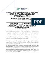 Sinopse Das Principais Alterações Da Reforma Trabalhista