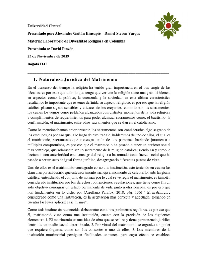 Naturaleza Jur dica Del Matrimonio PDF Matrimonio Sacramentos