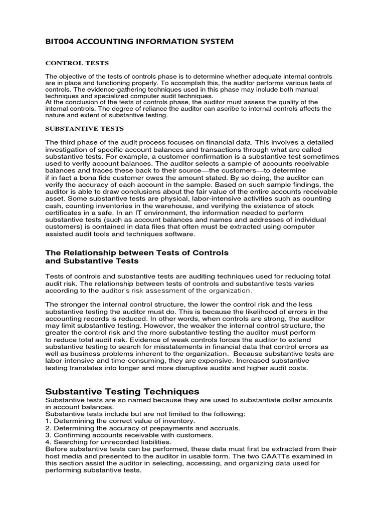 Bit006 Accounting Information Systemcontrol&Substantive Testing | PDF ...