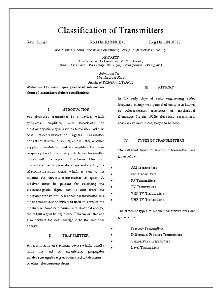 Classification of Transmitters