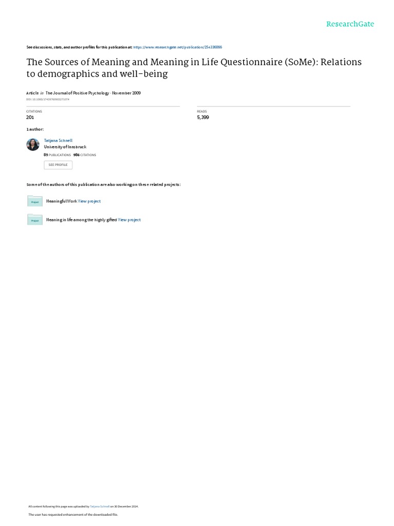 SoMe Questionnaire: Meaning in Life Insights | PDF | Well Being | Goal