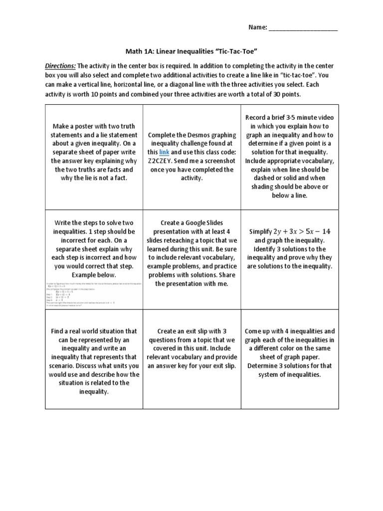 Math 1a Tic Tac Toe | PDF | Mathematical Relations | Discrete Mathematics
