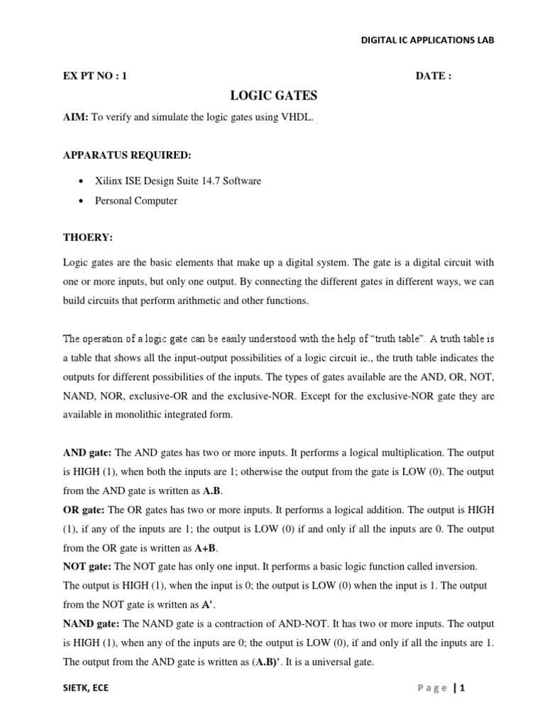 DICA Lab Manual R16 2019 PDF Vhdl Logic Gate