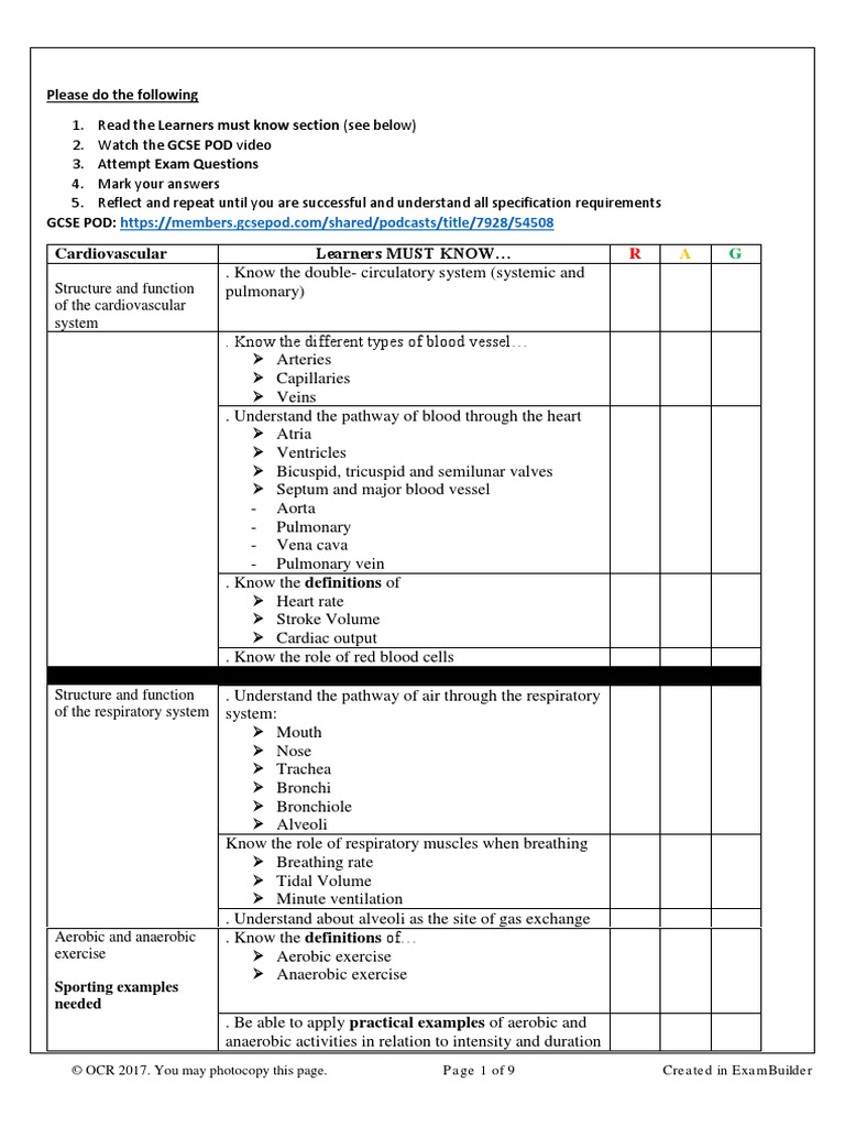 Cardiovascular And Respiratory System Test Pdf Heart Circulatory System
