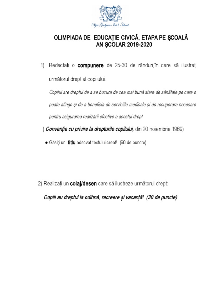 Subiect Educatie Civica 2019 2020