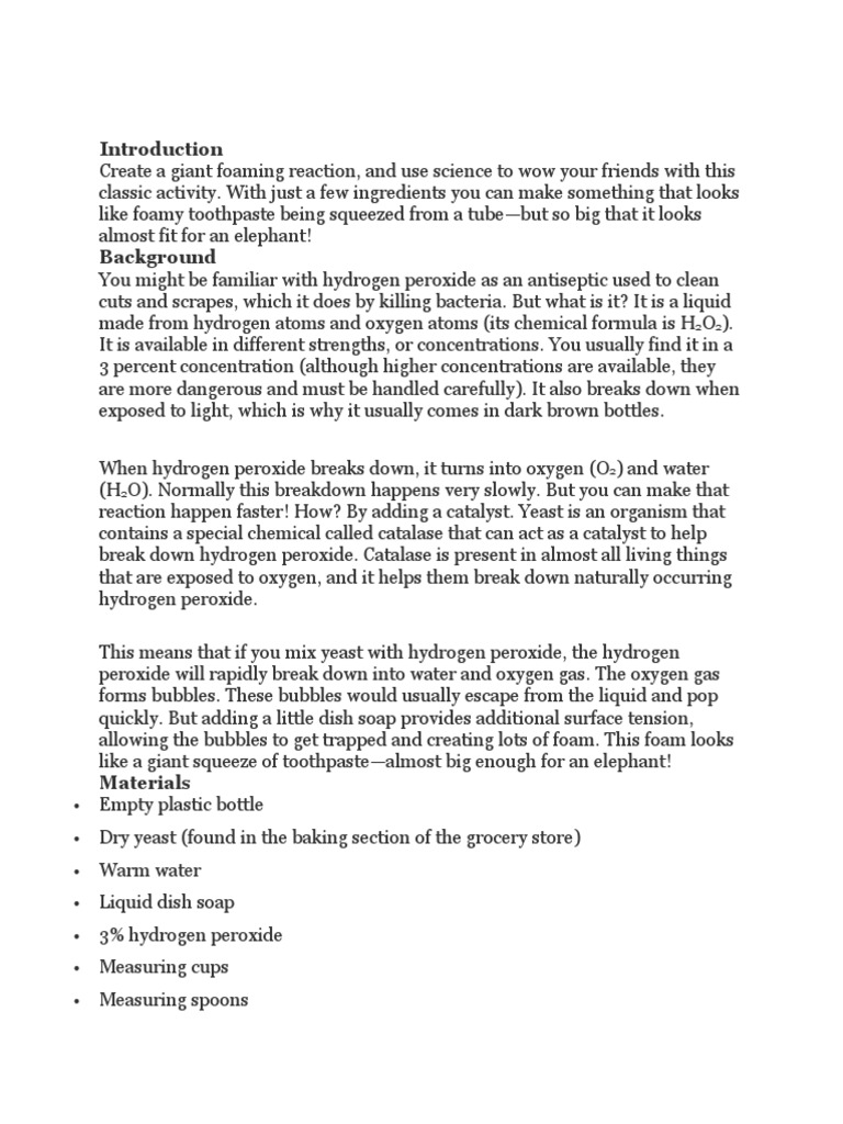 Elephant Toothpaste PDF Hydrogen Peroxide Materials