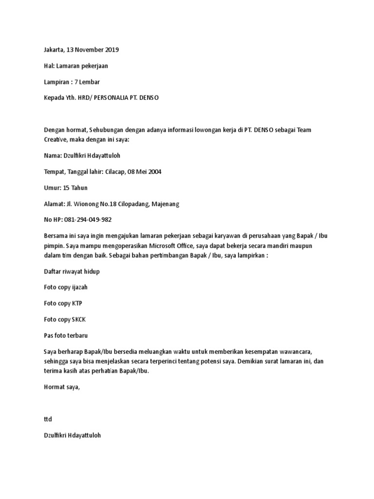 Contoh Lamaran Kerja Wps Office
