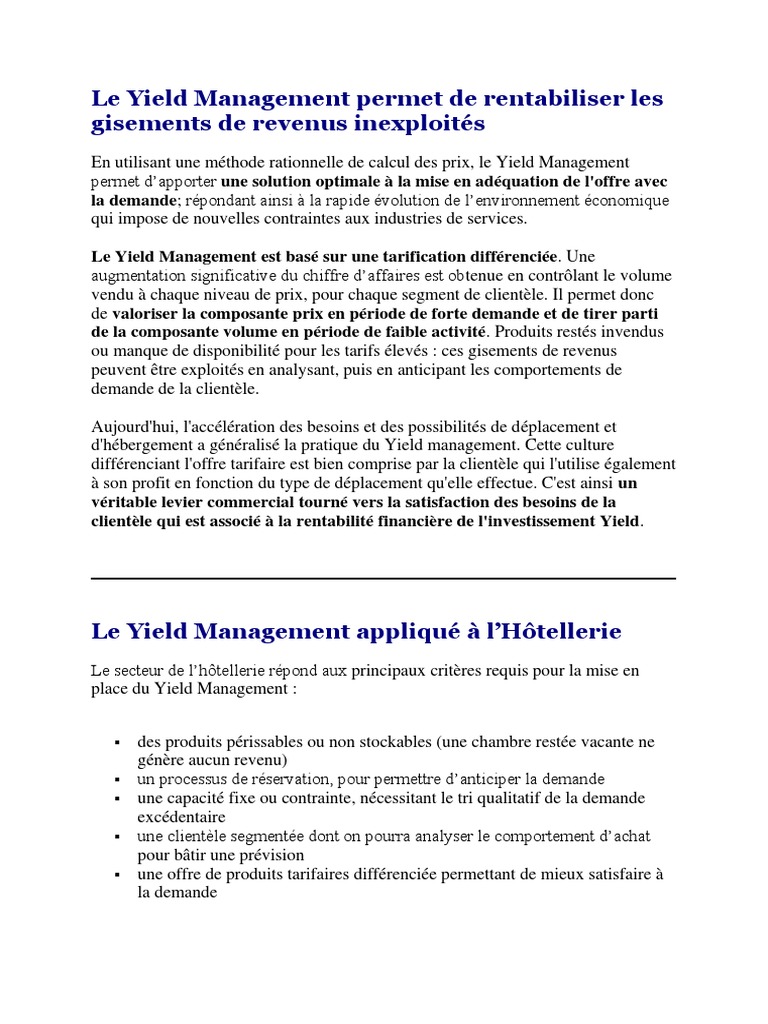Optimisation des Revenus en Hôtellerie | PDF | Économie | Commercialisation