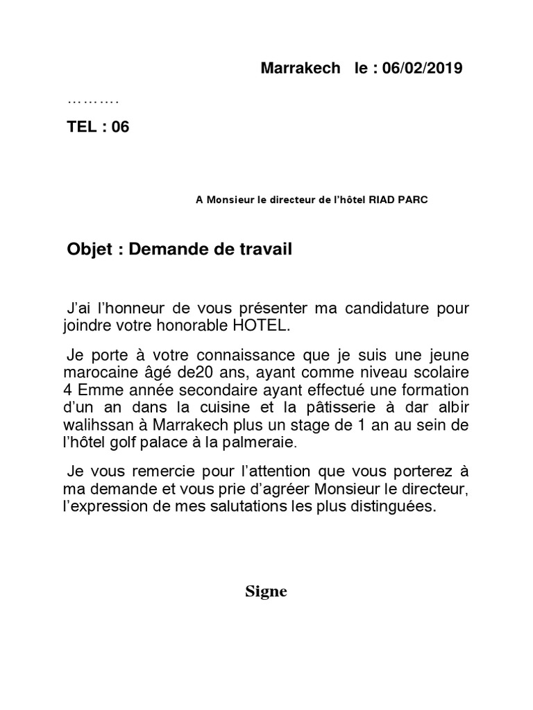 Demande D'emploi Ocp Exemple  ijanve