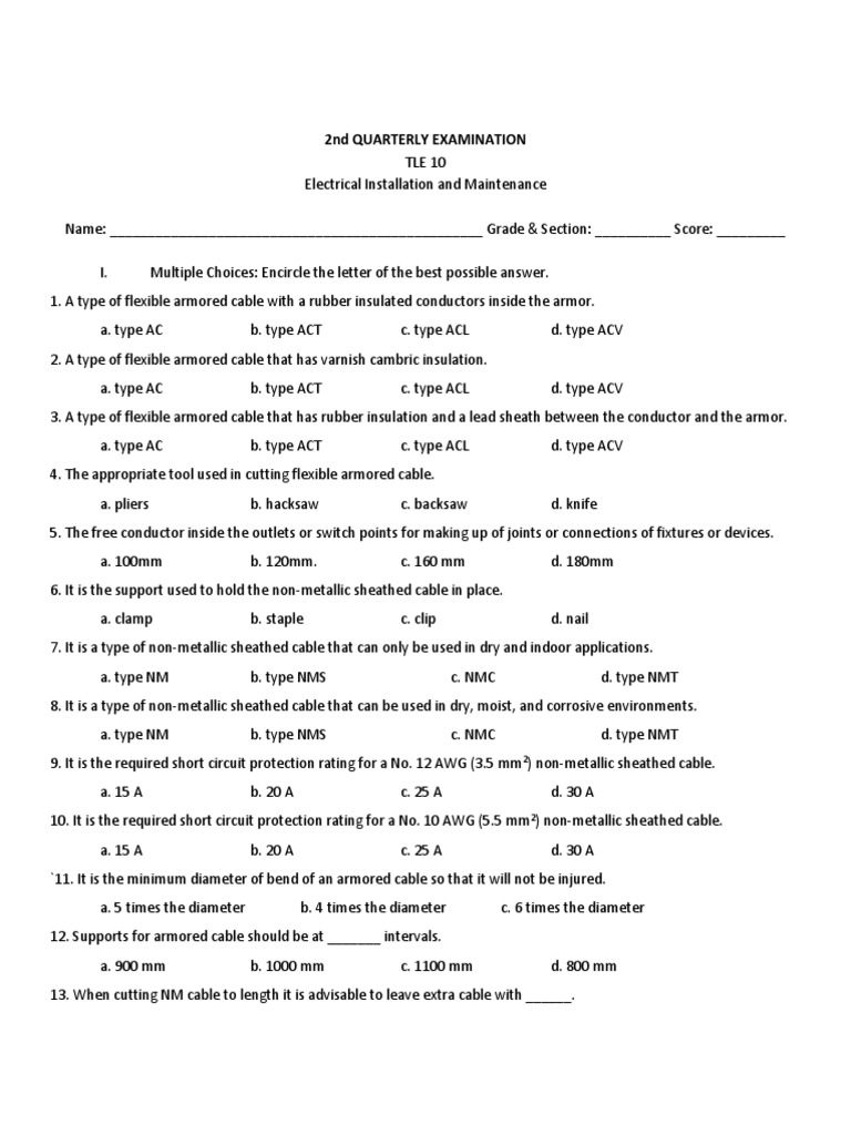 2nd Quarter Exam v2.0 PDF Electrical Wiring Machines