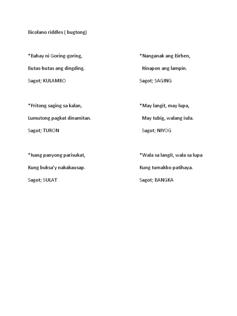 Bicolano Riddles and Festivals | PDF | Art