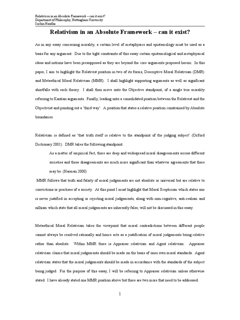 A Framework For Absolute Morality and Relativism | PDF | Relativism ...
