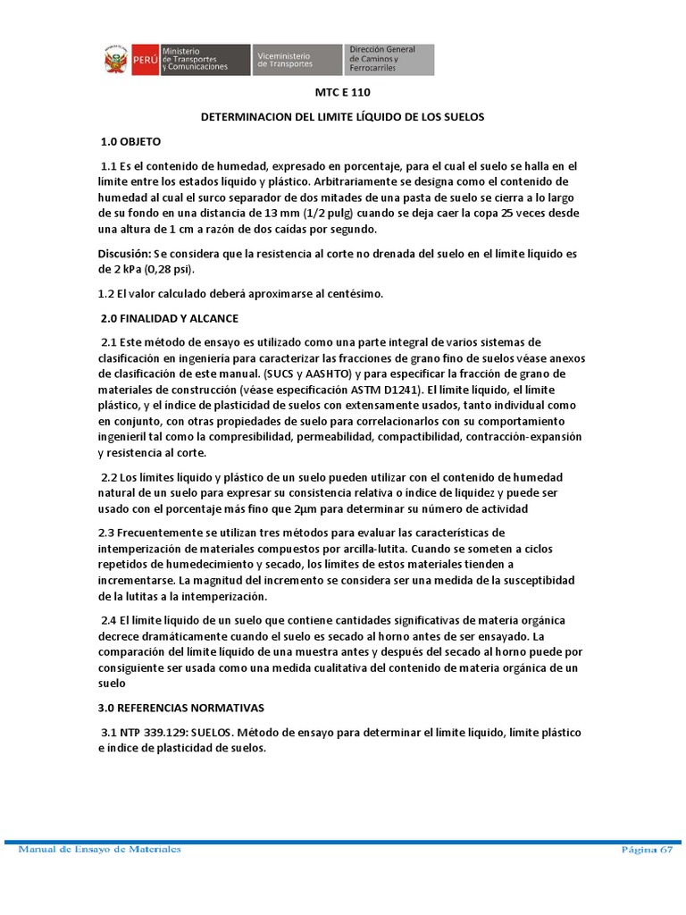 Límite Líquido de Suelos: Método MTC E 110 | PDF | Destilación | Línea ...