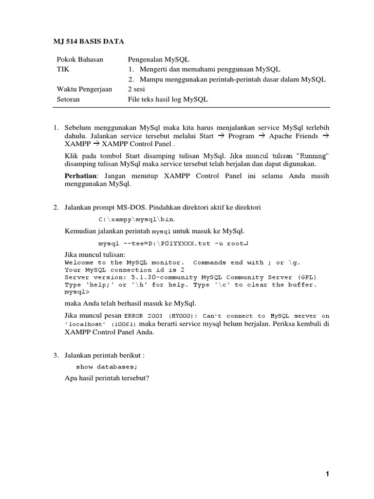 Panduan Dasar Menggunakan MySQL | PDF | Metode & Bahan Ajar | Komputer
