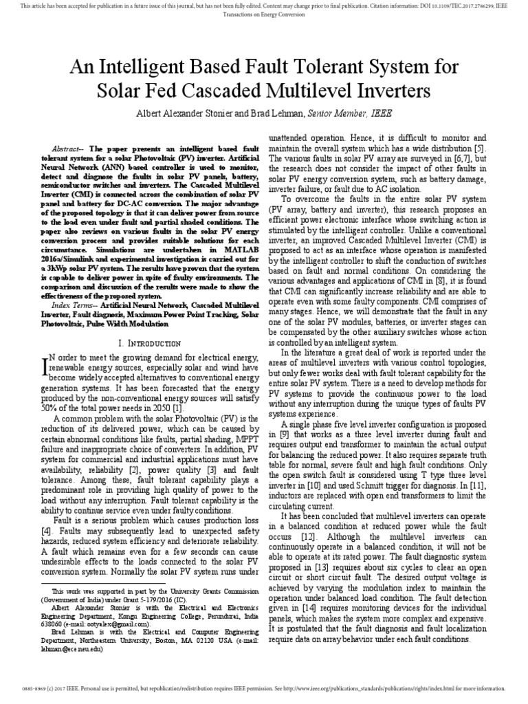 Intelligent Fault Tolerance in Solar Inverters | PDF | Power Inverter ...
