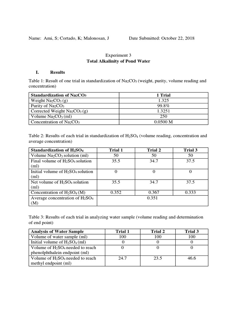 Pond Water Alkalinity Analysis | PDF | Alkalinity | Ph