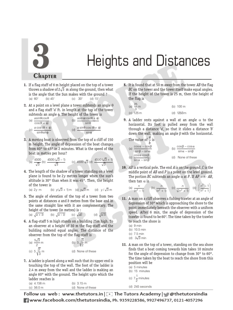Heights and Distances Calculator PDF Angle Elementary Geometry