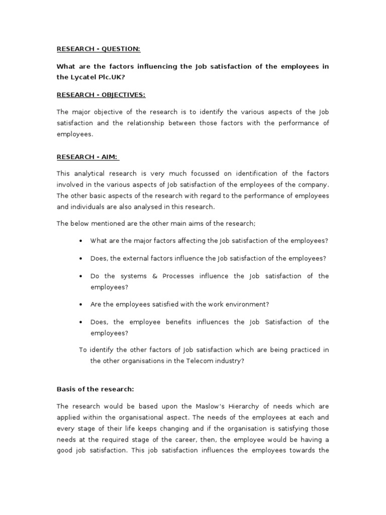 research proposal on job satisfaction pdf