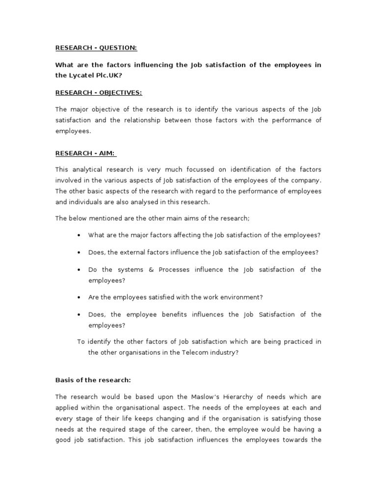 job satisfaction research proposal