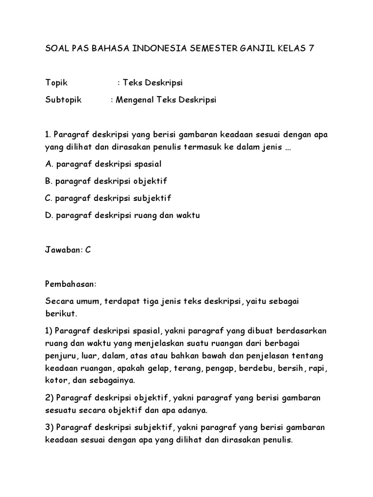 Soal Pas Bahasa Indonesia