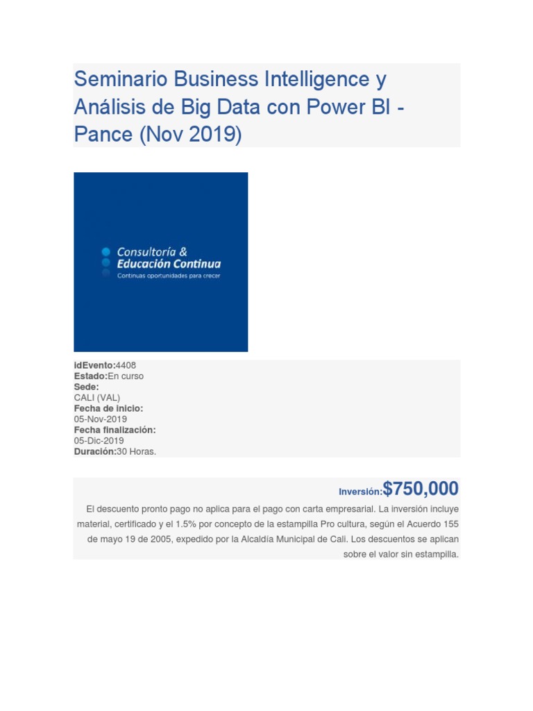 Seminario de Power BI y Big Data en Cali | PDF | Big Data | Tecnologías ...