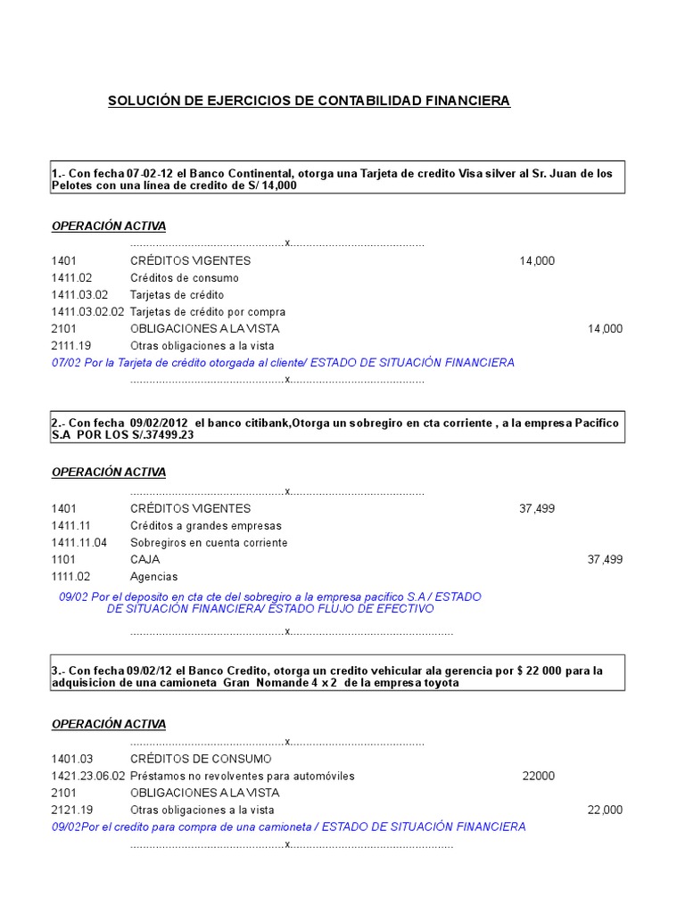 Ejercicios Resueltos de Contabilidad Financiera | PDF | Bancos | Crédito