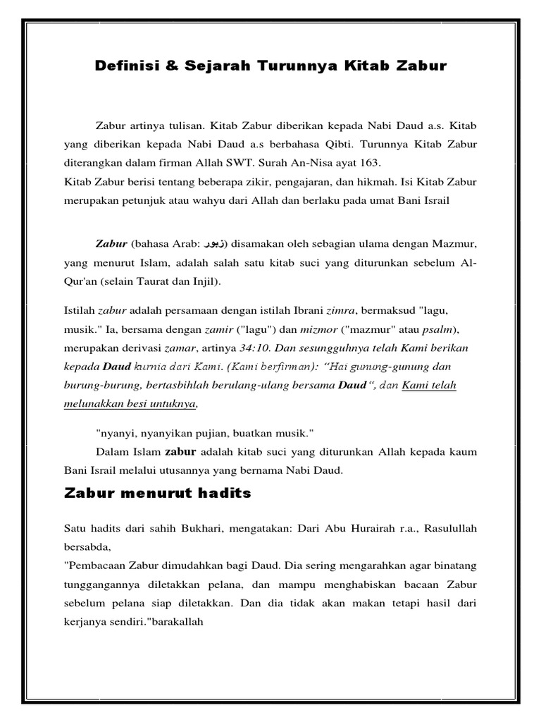 Sejarah dan Isi Kitab Zabur dalam Islam | PDF | Seni | Sejarah