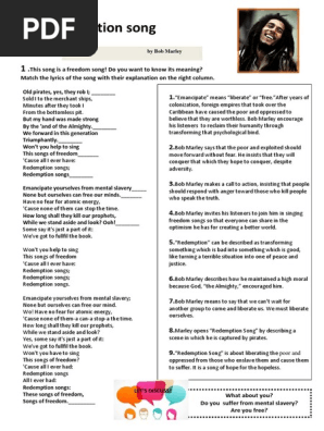 Redemption Song Bob Marley Printable Pdf