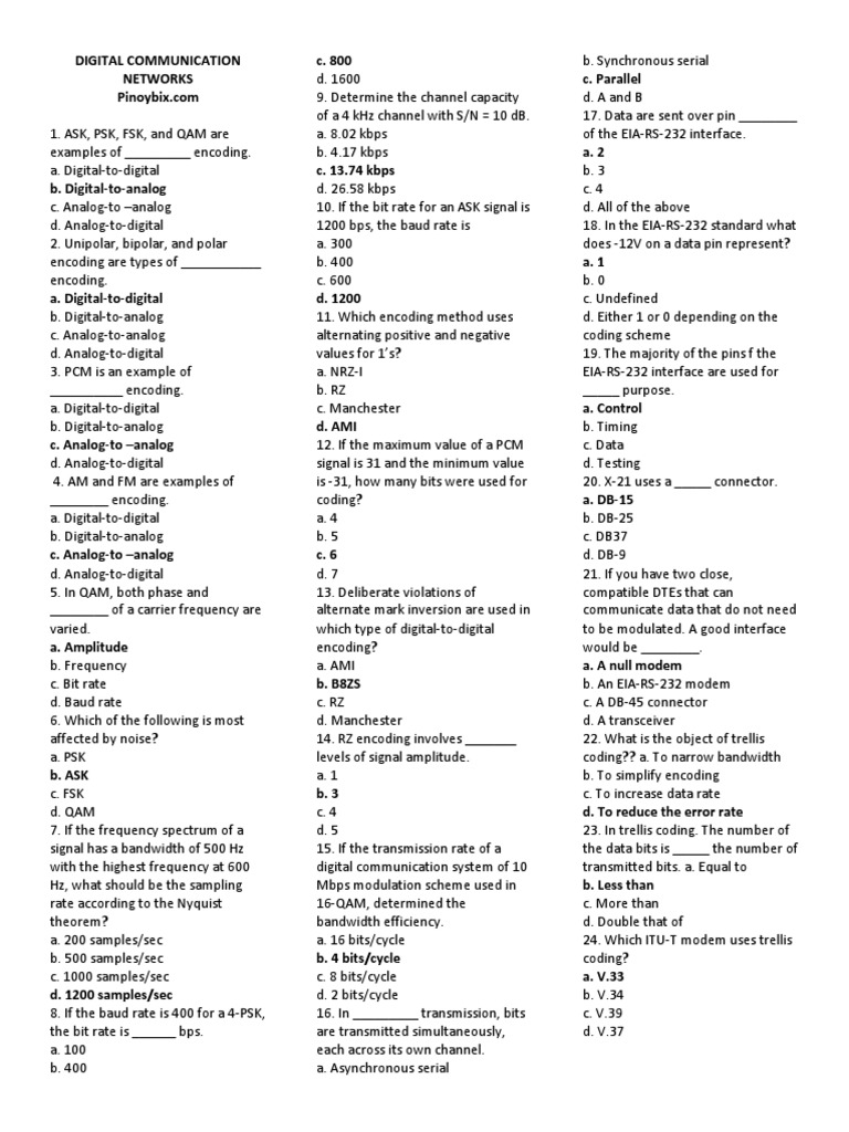 Digital Comm Networks Pinoy Bix | PDF | Data Transmission | Modulation
