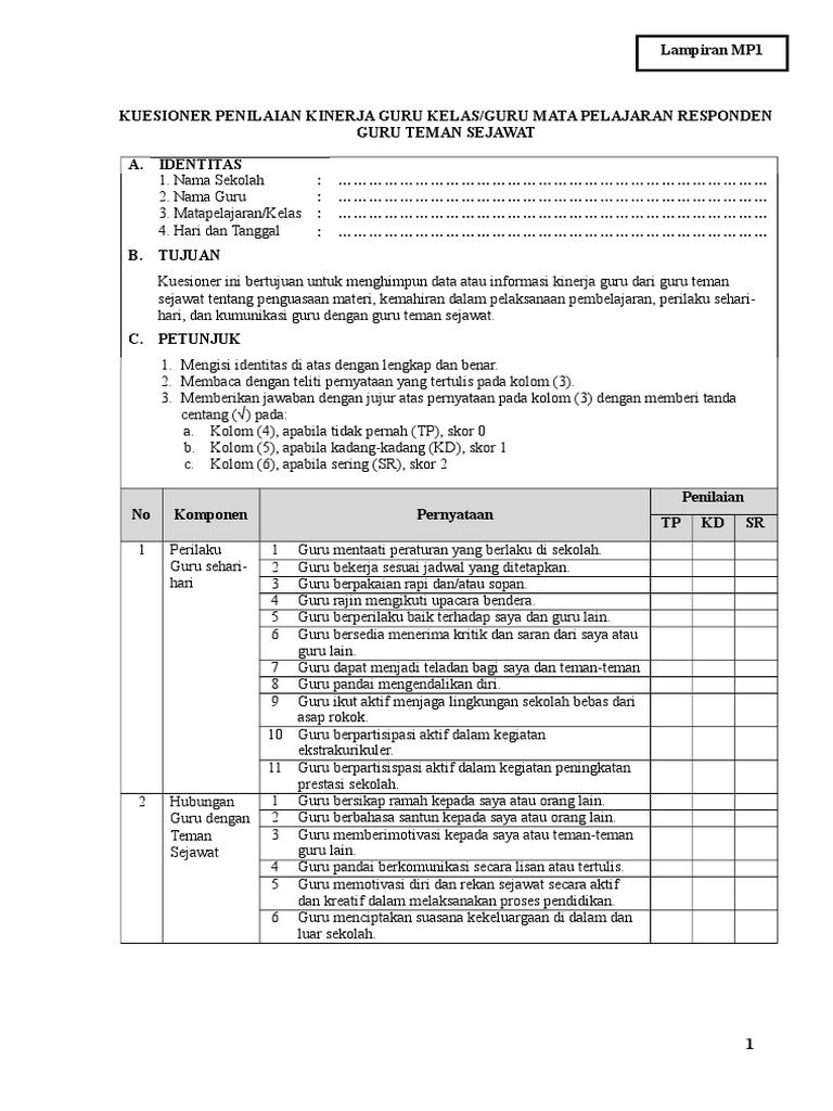 Format Penilaian Guru Oleh Teman Sejawat - Guru Paud