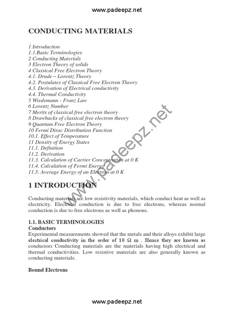 Unit I Electrical Properties of Materials PDF PDF Electrical