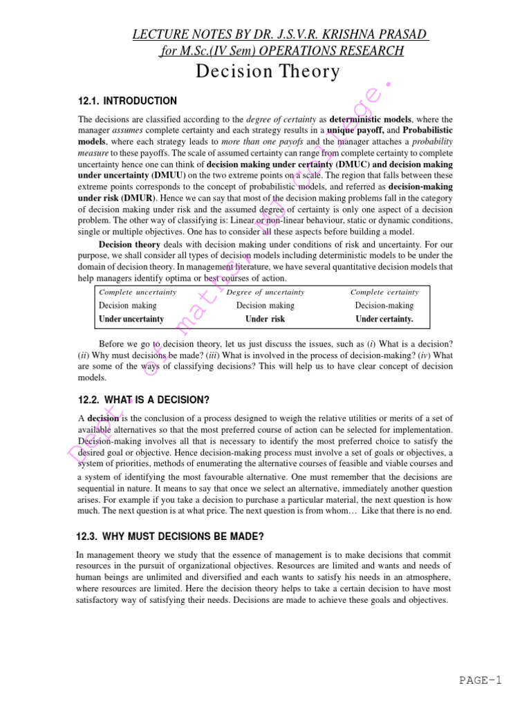 Decision Theory Pdf Decision Making Decision Theory