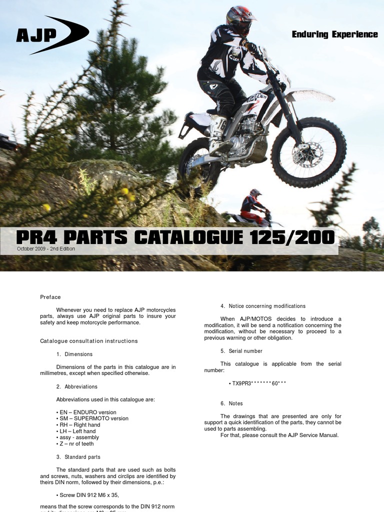 AJP PR4 Parts Catalogue Overview | PDF | Carburetor | Clutch