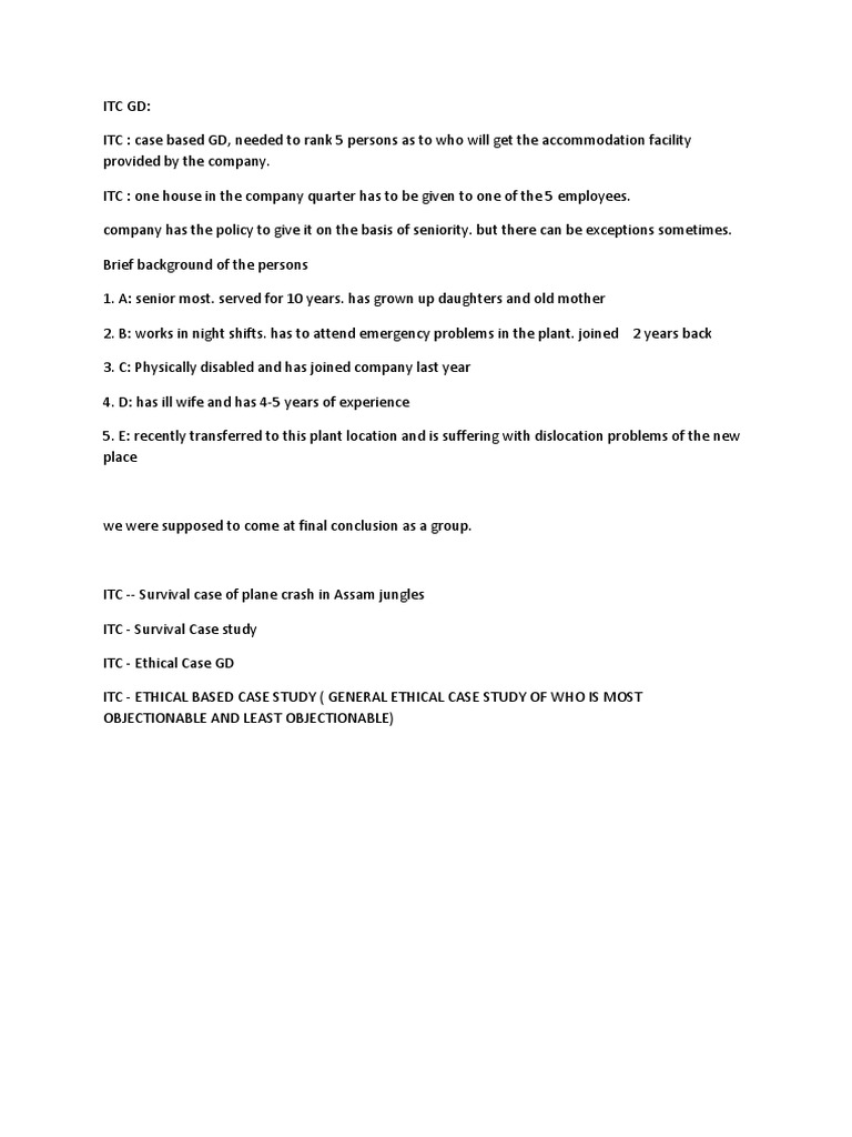 ITC Case-Based Group Discussion Guide | PDF