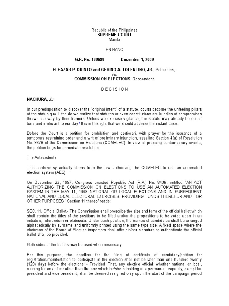 Quinto vs comelec download free pdf equal protection clause voting
