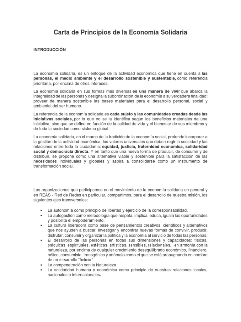 Carta Economia Soidaria PDF Sustentabilidad Desarrollo sostenible