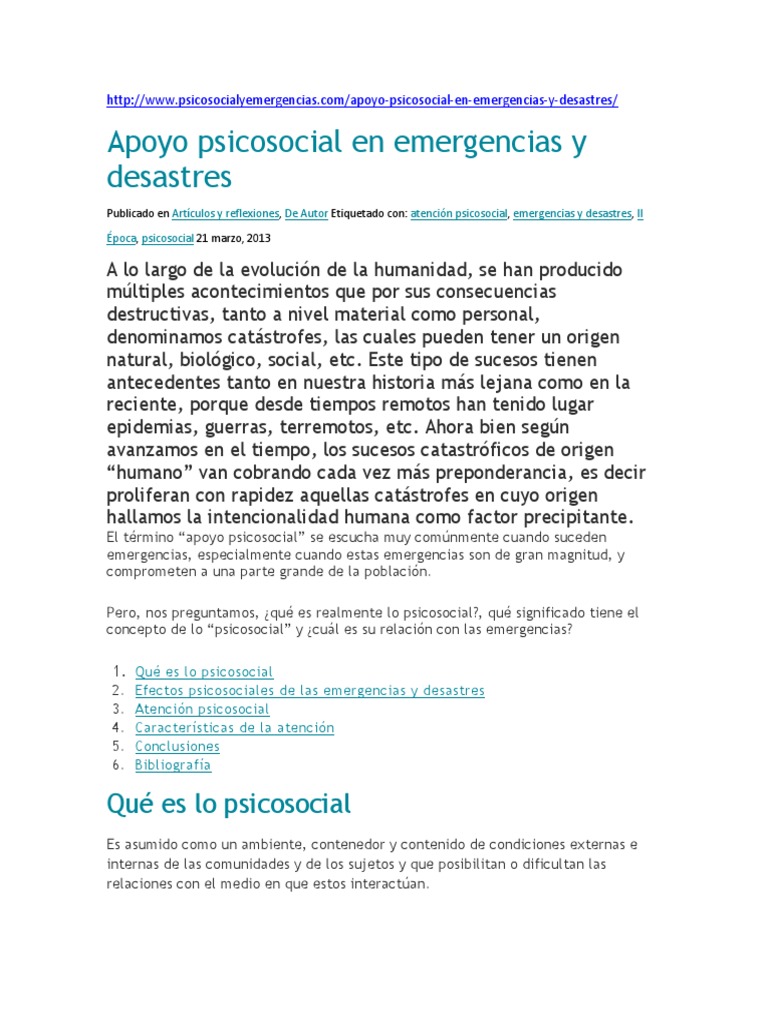 Apoyo Psicosocial en Emergencias y Desastres | PDF | Salud mental ...