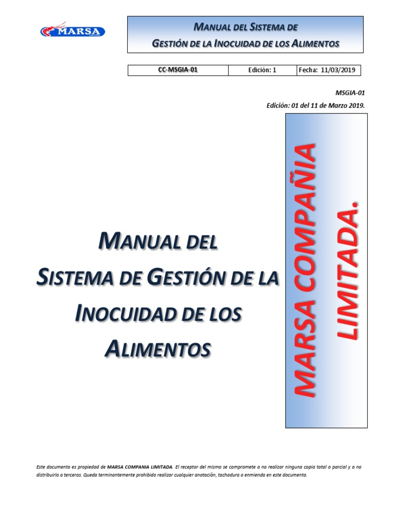 Manual de Inocuidad Alimentaria MARSA | PDF | Análisis de Riesgo y ...