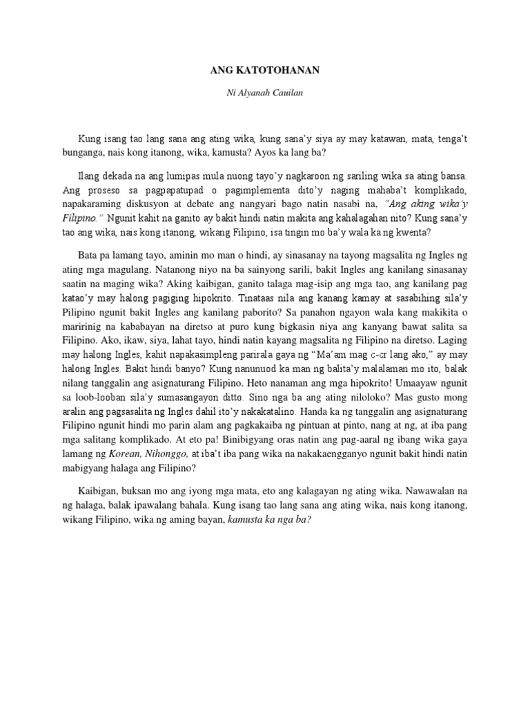 Ang Katotohanan (Wika MT Talumpati) | PDF