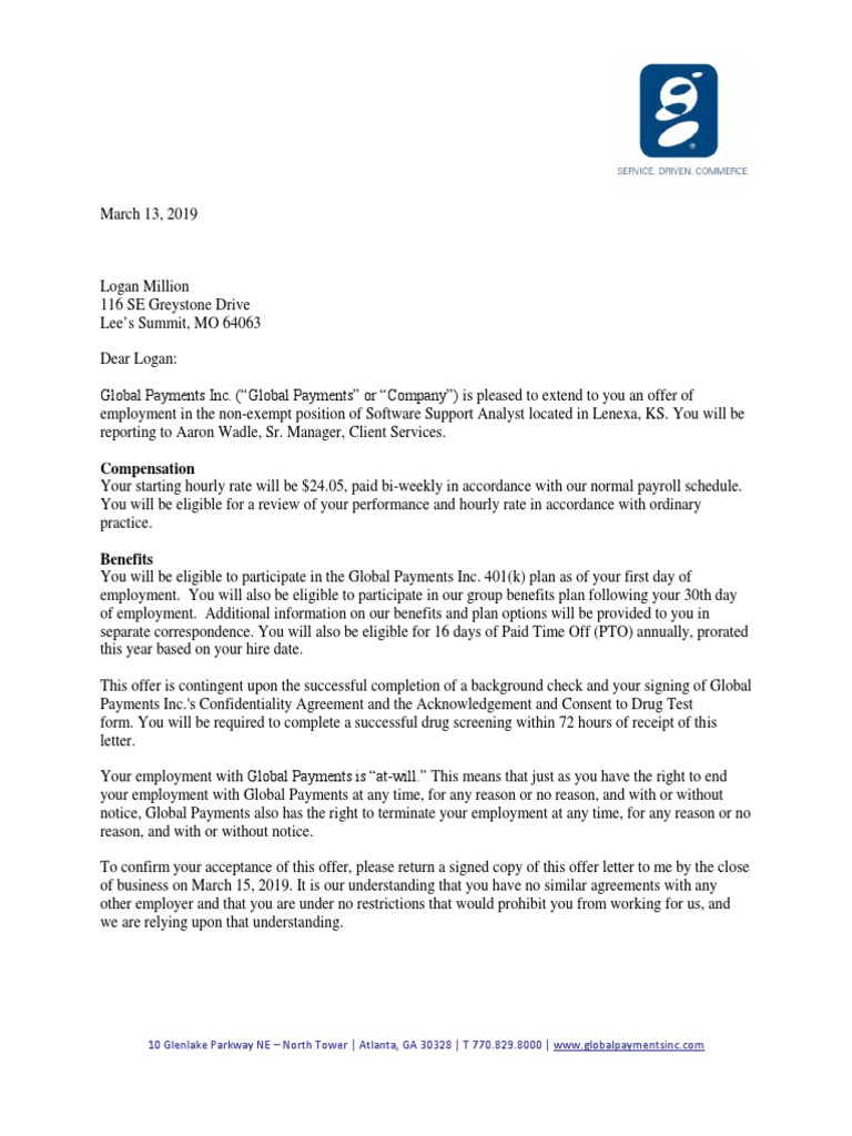 Offer Letter Employee Relations Employment