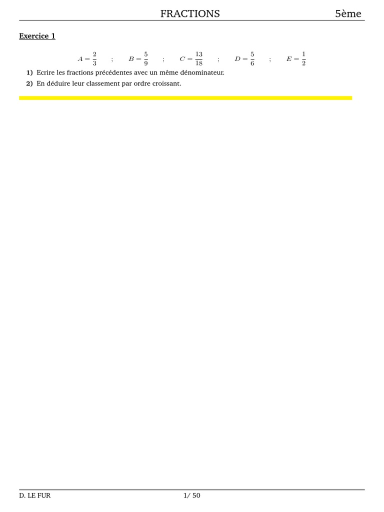 Probleme De Fraction 5eme Avec Corrigé Pdf Fraction | PDF | Fraction (Mathématiques) | Enseignement des mathématiques