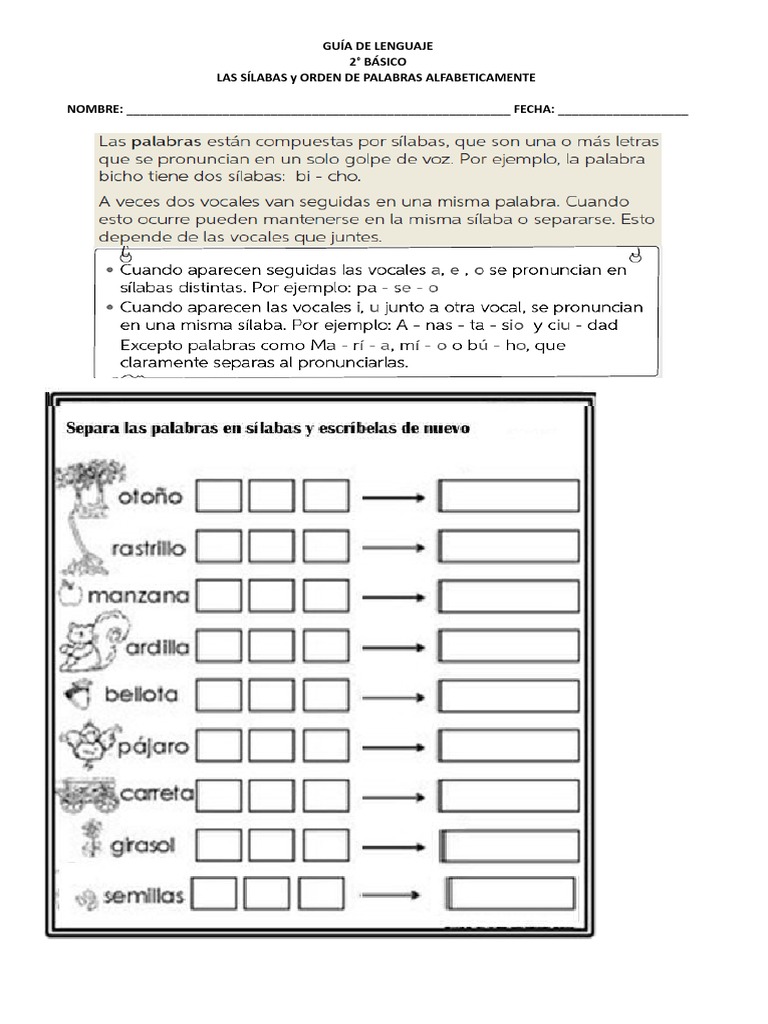 Guía de Sílabas para 2° Básico | PDF | Estudios de idiomas extranjeros