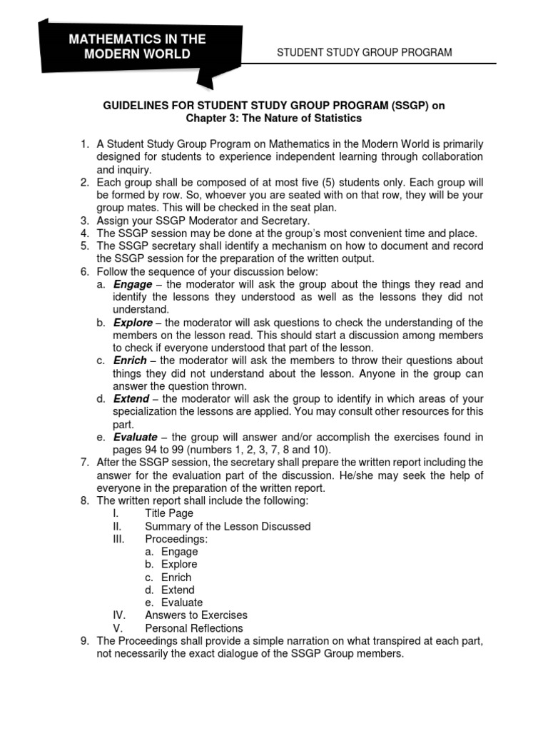 Guidelines for Conducting a Student Study Group Program on Chapter 3